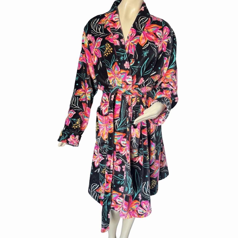 Berkshire EttaVee Artist Series Robe XL Plush Floral Tropical Belted